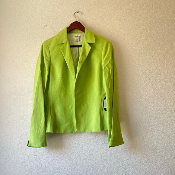 NWT y2k Barry bricken silk and linen lime green blazer size 10 - Picture 1 of 6